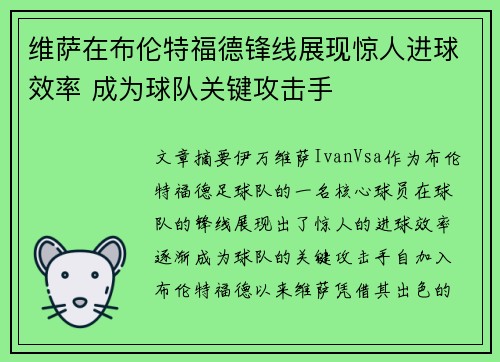 维萨在布伦特福德锋线展现惊人进球效率 成为球队关键攻击手